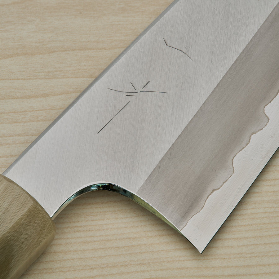 Hitohira Togashi Blue #1 Stainless Clad Migaki Gyuto 210mm Taihei Makassar Ebony Handle