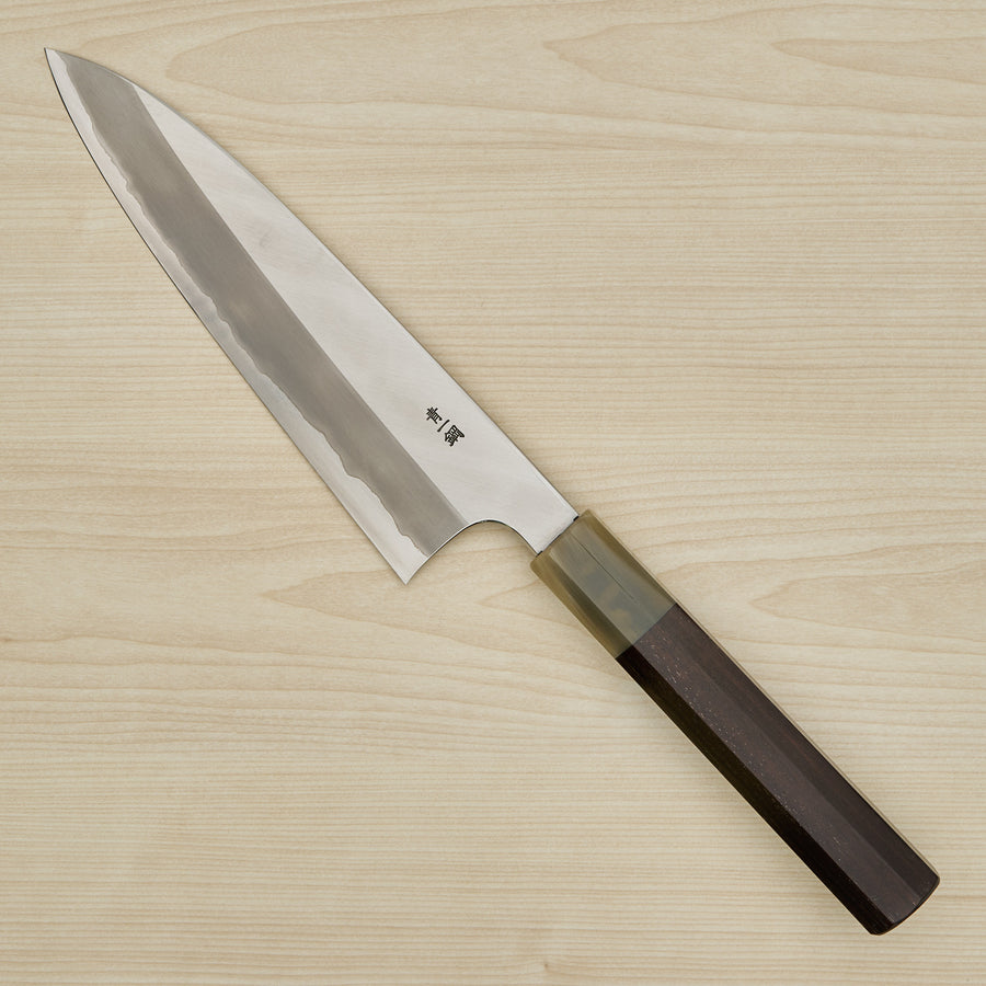 Hitohira Togashi Blue #1 Stainless Clad Migaki Gyuto 210mm Taihei Makassar Ebony Handle