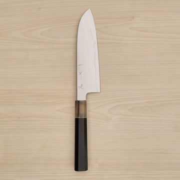 Hitohira Kikuchiyo Rou Silver #3 Fully Mirror Polished Santoku Ebony Handle
