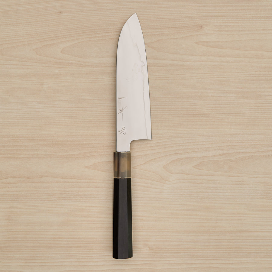 Hitohira Kikuchiyo Rou Silver #3 Fully Mirror Polished Santoku Ebony Handle