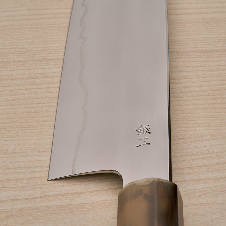 Hitohira Kikuchiyo Rou Silver #3 Fully Mirror Polished Santoku Ebony Handle