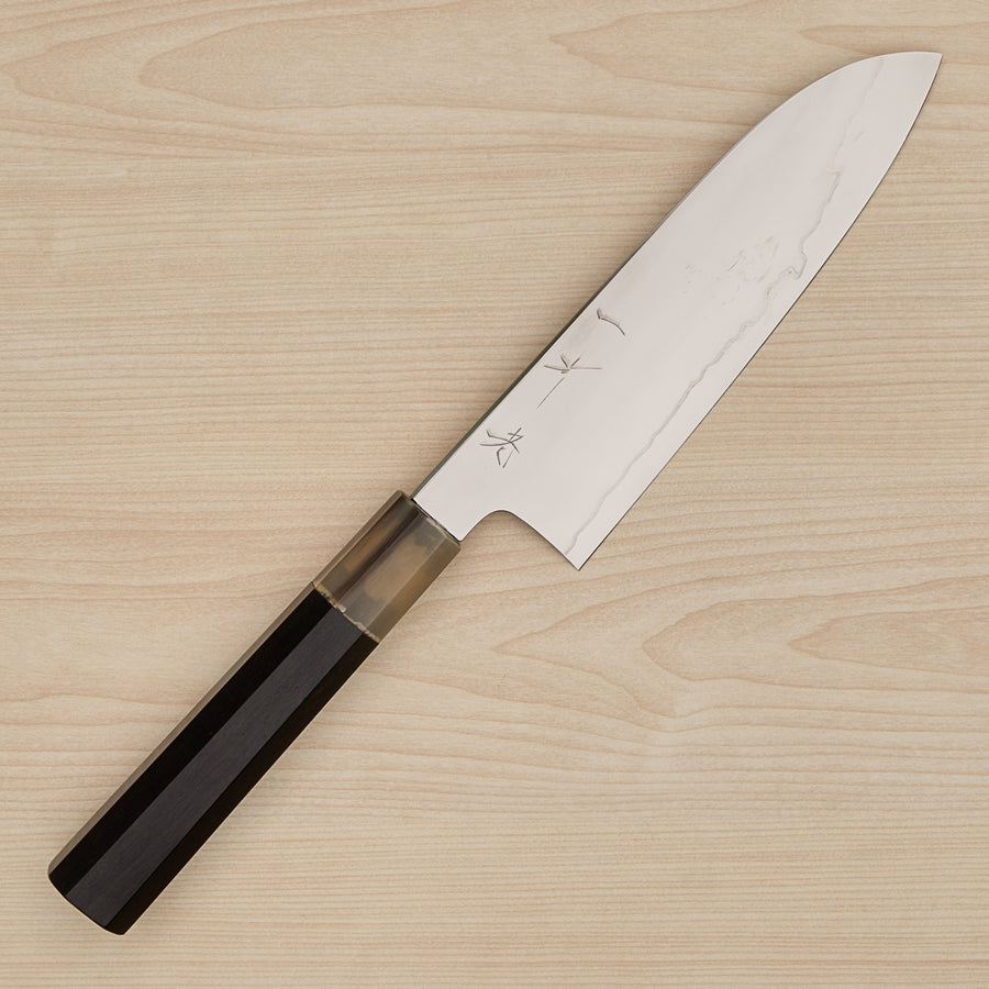 Hitohira Kikuchiyo Rou Silver #3 Fully Mirror Polished Santoku Ebony Handle