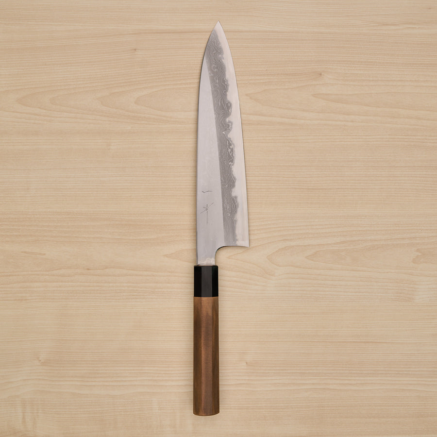 Hitohira Togashi White #1 Damascus Gyuto 240mm Burnt Yakusugi Handle