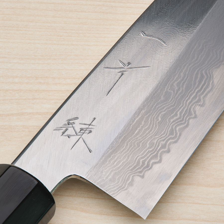 Hitohira Gorobei Ren White #2 Damascus Santoku Ho Wood Handle