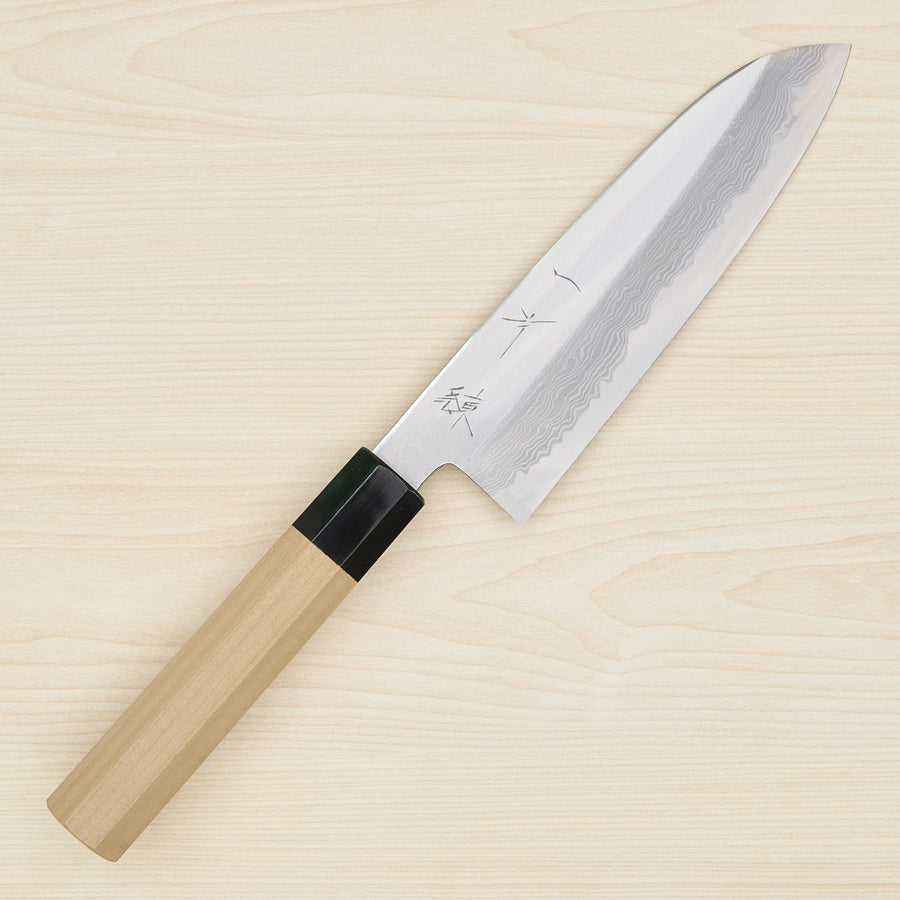 Hitohira Gorobei Ren White #2 Damascus Santoku Ho Wood Handle