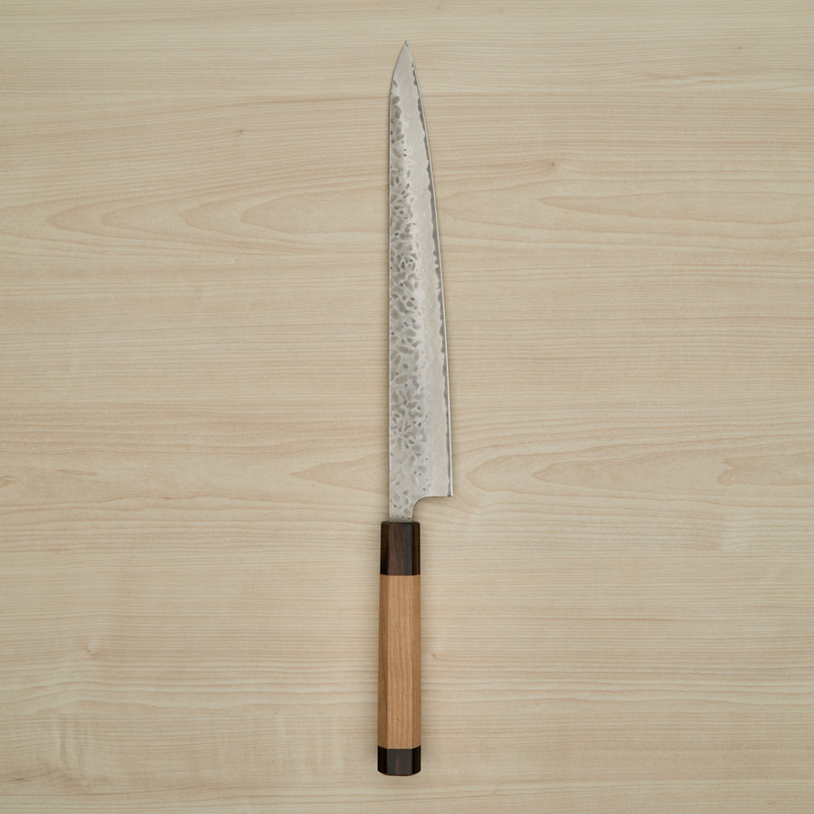 Hitohira Futana Stainless Tsuchime Damascus Sujihiki 270mm Cherry Wood Handle