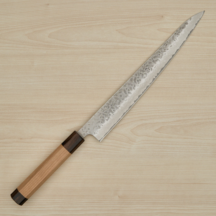 Hitohira Futana Stainless Tsuchime Damascus Sujihiki 270mm Cherry Wood Handle