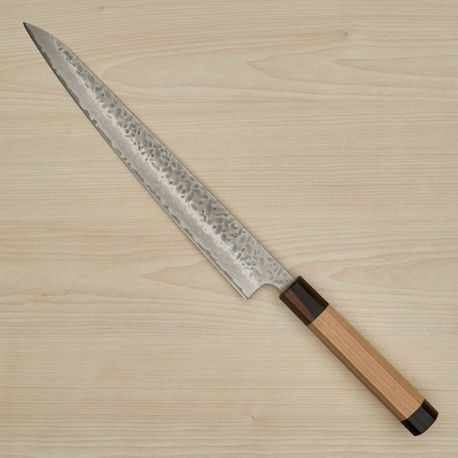 Hitohira Futana Stainless Tsuchime Damascus Sujihiki 270mm Cherry Wood Handle
