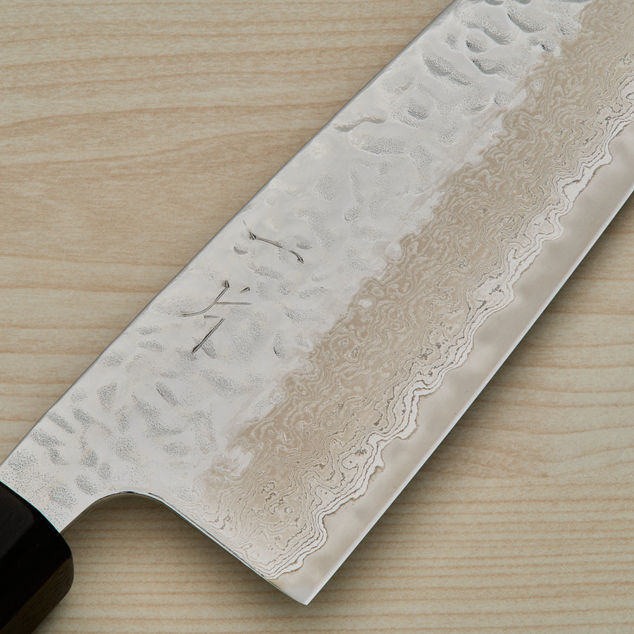 Hitohira Futana Stainless Polished Tsuchime Damascus Santoku 170mm Tagayasan Handle