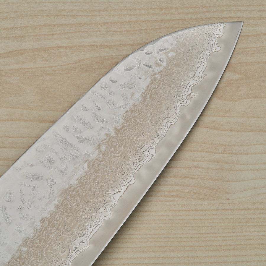 Hitohira Futana Stainless Polished Tsuchime Damascus Santoku 170mm Tagayasan Handle
