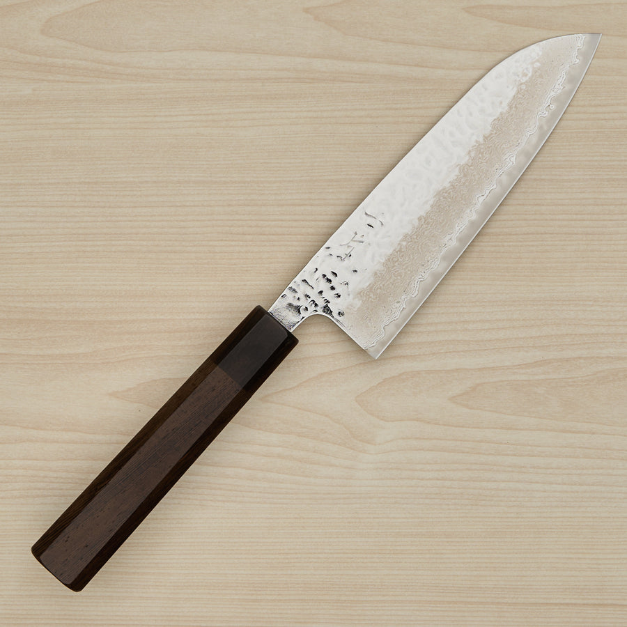 Hitohira Futana Stainless Polished Tsuchime Damascus Santoku 170mm Tagayasan Handle