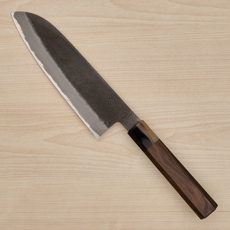 Hitohira Hinode Nashiji White #2 Stainless Clad Santoku 180mm Ebony Handle