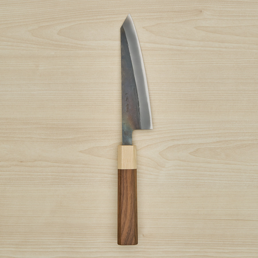 Hitohira TD Blue #2 Stainless Clad Kurouchi Honesuki Kaku 150mm Walnut Handle