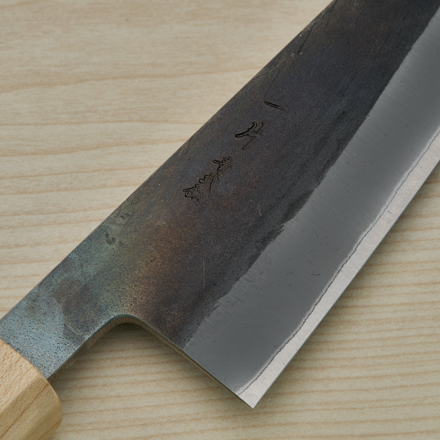Hitohira TD Blue #2 Stainless Clad Kurouchi Honesuki Kaku 150mm Walnut Handle