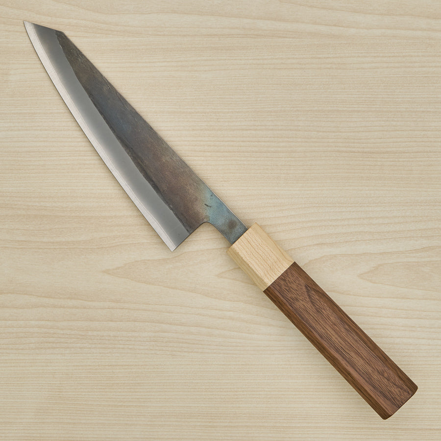 Hitohira TD Blue #2 Stainless Clad Kurouchi Honesuki Kaku 150mm Walnut Handle