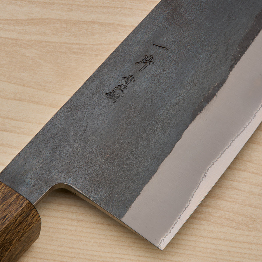 Hitohira TD Blue #2 Stainless Clad Kurouchi Santoku 165mm Mono Oak Handle Dark