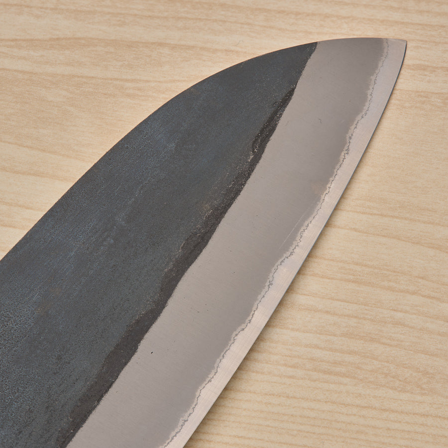 Hitohira TD Blue #2 Stainless Clad Kurouchi Santoku 165mm Mono Oak Handle Dark