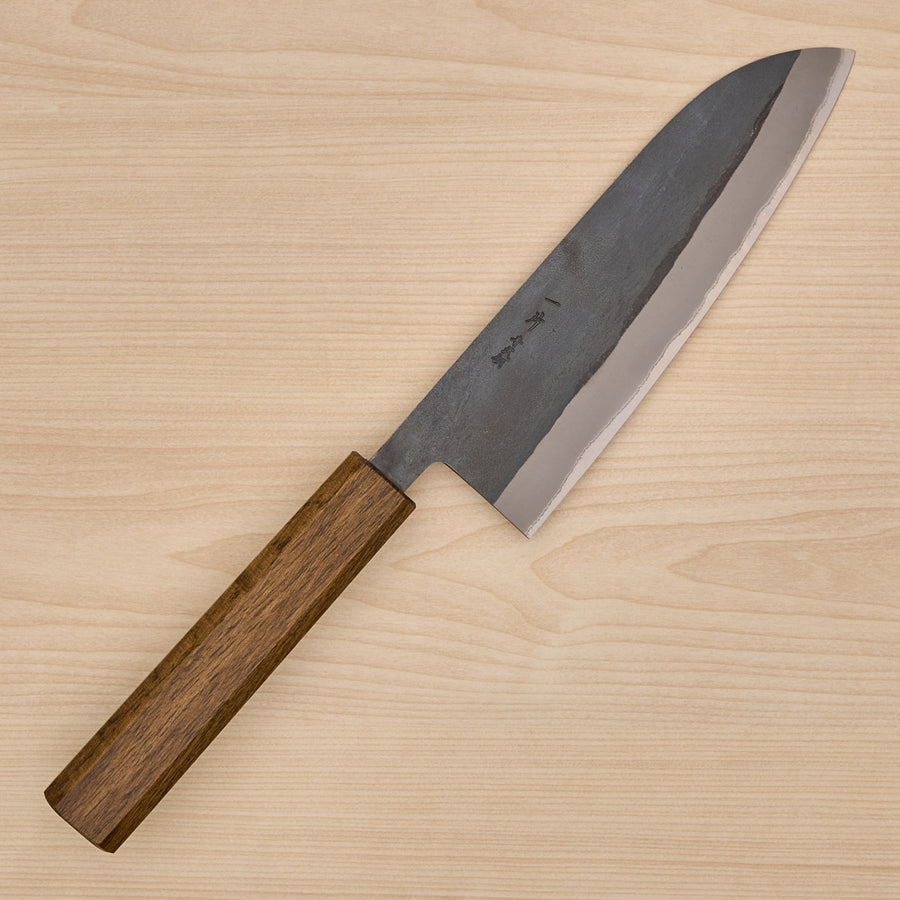 Hitohira TD Blue #2 Stainless Clad Kurouchi Santoku 165mm Mono Oak Handle Dark