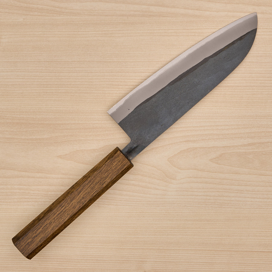 Hitohira TD Blue #2 Stainless Clad Kurouchi Santoku 165mm Mono Oak Handle Dark