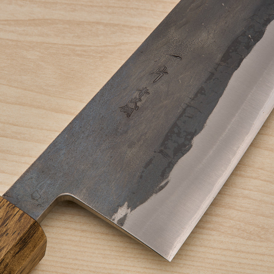 Hitohira TD Blue #2 Stainless Clad Kurouchi Bunka 170mm Mono Oak Handle Dark