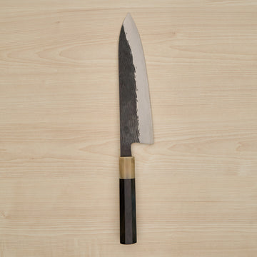 Isamitsu White #1 Stainless Clad Kurouchi Gyuto 210mm Ebony Handle