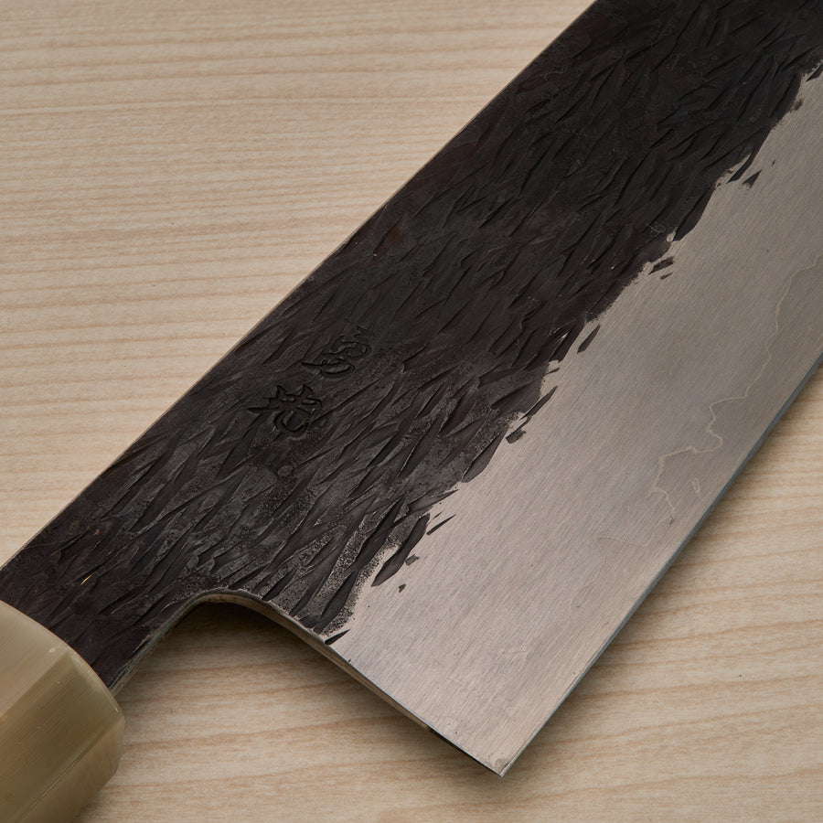 Isamitsu White #1 Stainless Clad Kurouchi Gyuto 210mm Ebony Handle