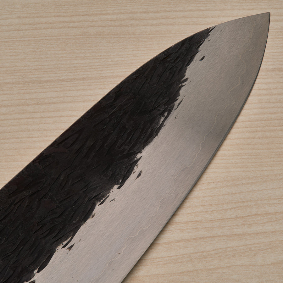 Isamitsu White #1 Stainless Clad Kurouchi Gyuto 210mm Ebony Handle