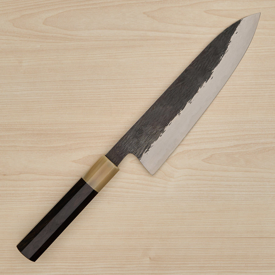 Isamitsu White #1 Stainless Clad Kurouchi Gyuto 210mm Ebony Handle