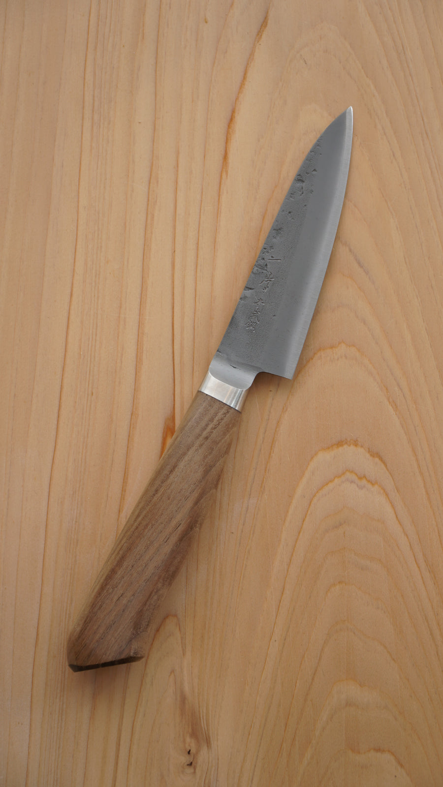 Hitohira TD Blue #2 Stainless Clad Nashiji Yo Paring 90mm Walnut Handle