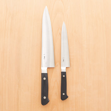 GOKADEN HAMMERED FINISH SUPER BLUE STEEL SANTOKU & UTILYTY KNIFE SET –  HITACHIYA USA