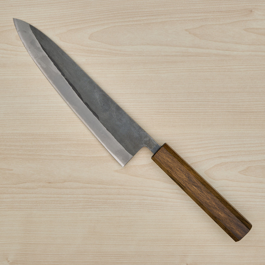 Hitohira TD Blue #2 Stainless Clad Kurouchi Gyuto 210mm Lacquered Mono Oak Handle Dark