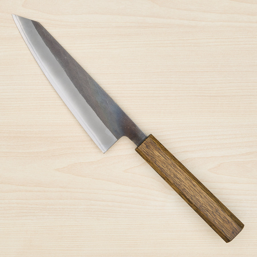 Hitohira TD Blue #2 Stainless Clad Kurouchi Honesuki Kaku 150mm Mono Oak Handle