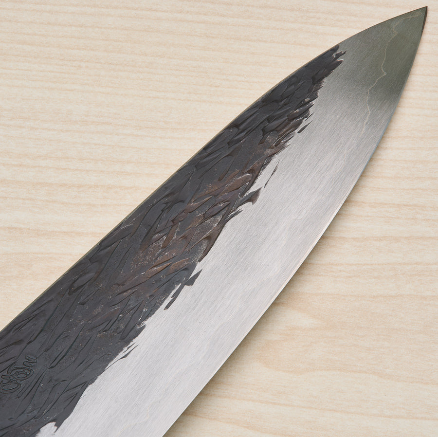 Isamitsu White #1 Stainless Clad Kurouchi Petty 135mm Taihei Quince Handle