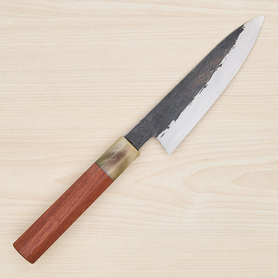 Isamitsu White #1 Stainless Clad Kurouchi Petty 135mm Taihei Quince Handle