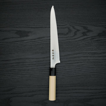 Hitohira Imojiya TH Stainless Bread Knife 240mm Ho Wood Handle (Wa)