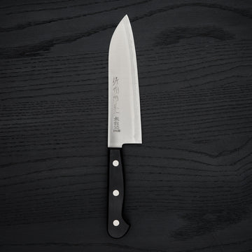 Hitohira Imojiya OKD White #2 Stainless Clad Santoku 180mm Pakka Handle